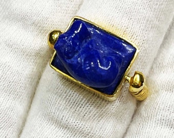 Egyptian Ring of The Egyptian HIPPOPOTAMUS - Handmade Ring - Ring accessories - Lapis lazuli - Gold wash Ring