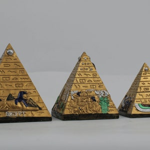 Gold Egyptian pyramids - Three Heavy Pyramids of Khafre and the Great Pyramid of Khufu and Menkaure&#39;s pyramid - made in Egypt