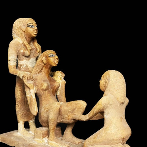 One Of A Kind piece of the Egyptian Goddess Giving birth in Ancient Egypt, Handmade unique statue made of lime stone in Egypt with love