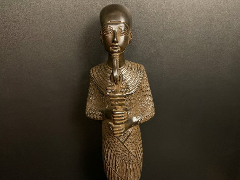 Ptah god, Ptah statue, Phthah Egyptian god, Egyptian god Ptah holding the emblems of life and power, Egyptian statue made from solid stone image 2