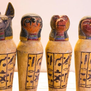 Hand-Carved Canopic jars - Egyptian jars - Handmade Canopic - Wood jars - Replica canopic - made in Egypt