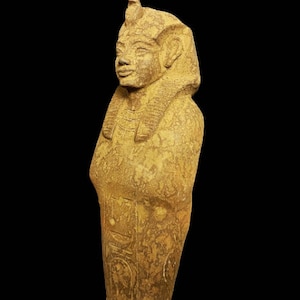 Rare Old-Fashioned Statue of KING TUTANKHAMUN Ushabti Standing On Khnum God of source of The Nile - Made in Egypt