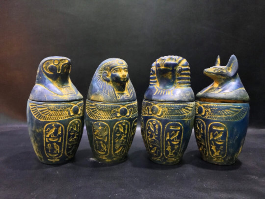 Canopic Jars Made From Natural Stone With the Old Touching and