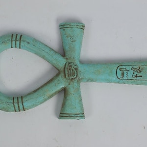 Egyptian ANKH (key of life) with the eye of Horus and the cartouche - Real stone with beautiful color - Altar statue made with Egyptian soul