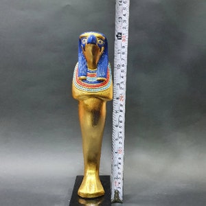 Ancient Egyptian Horus falcon with the beautiful blue and gold colors Handmade From Real Stone made in Egypt image 6