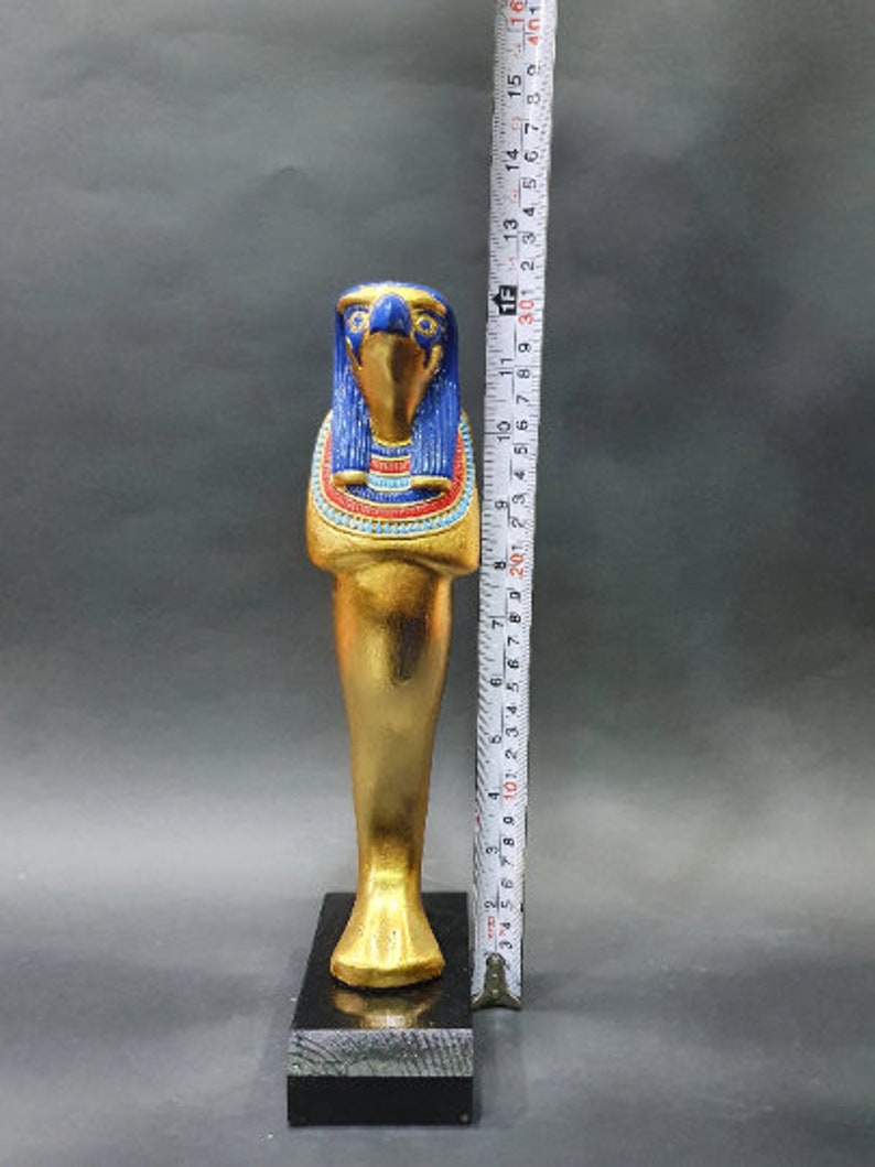 Ancient Egyptian Horus falcon with the beautiful blue and gold colors Handmade From Real Stone made in Egypt image 6