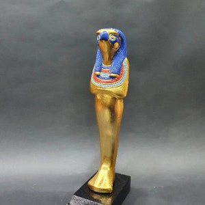 Ancient Egyptian Horus falcon with the beautiful blue and gold colors Handmade From Real Stone made in Egypt image 3