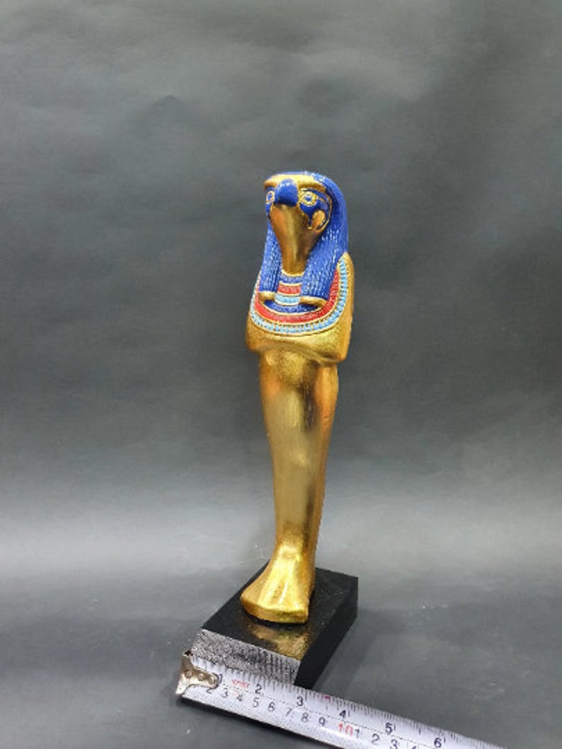 Ancient Egyptian Horus falcon with the beautiful blue and gold colors Handmade From Real Stone made in Egypt image 3