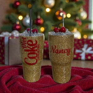 Diet Coke Caffeine Free Inspired Gold Glittered 30oz Tumbler with Faux Ice and Fruit