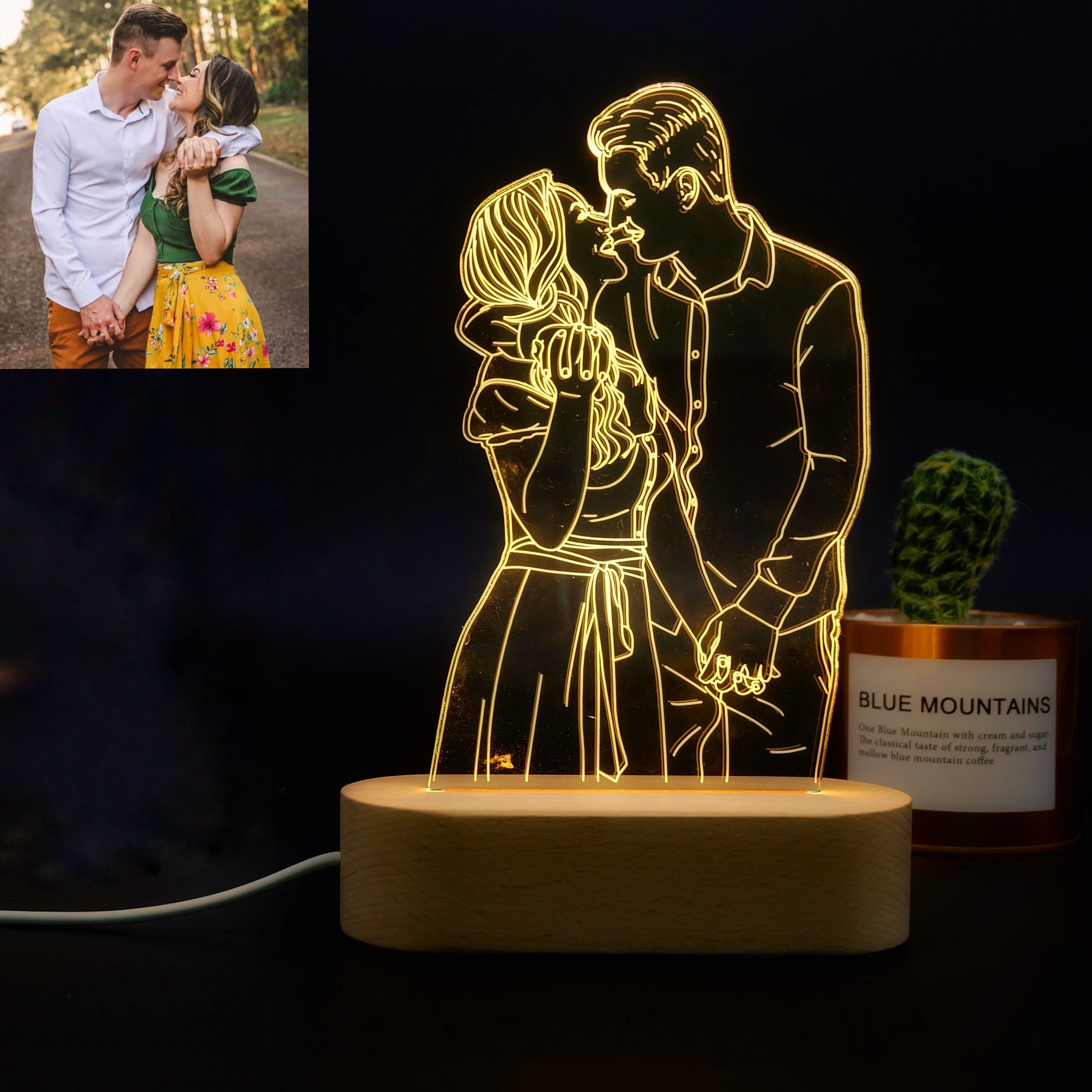 Gepersonaliseerde Fotolamp, 3D lamp door lasergravure op plexiglas, Gepersonaliseerd nachtlampje, Persoonlijk cadeau met foto en tekst, Cadeau-idee voor Kerst, Verjaardag, Moederdag (5 cirkels