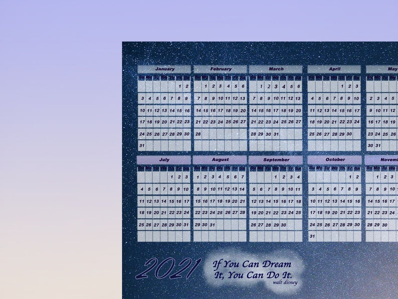 2021 Calendar Printable Stars Sky Clouds CalendarYearly Etsy