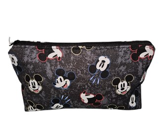Mickey Mouse Zipper Bag, Handmade Cotton Pouch