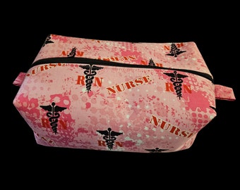 XL (Extra Large) RN / Nurse Zipper Bag, Handmade Cotton Pouch