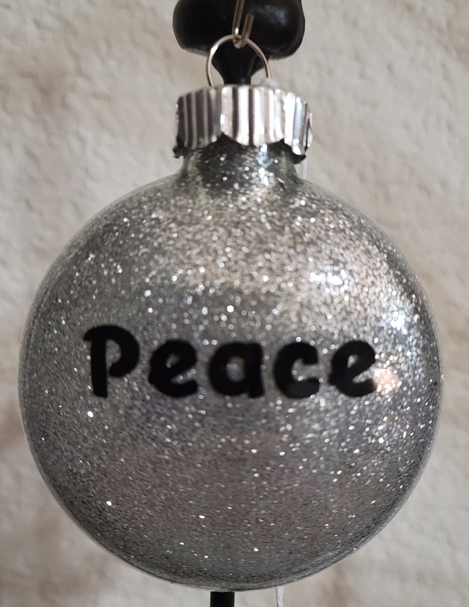 Flat Glass Christmas Ornament Peace with Silver Glitter Etsy