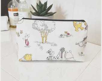 Pooh and friends Handmade Zippered Cotton Fabric Bag / 100% Cotton Washable Pouch / Travel Makeup Bag / Eco-Friendly Fabric Bag