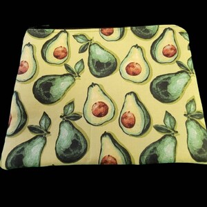 Avocado Zipper Bag, Handmade Cotton Pouch