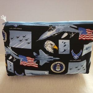 Large Airforce Zipper Bag, Handmade Cotton Pouch