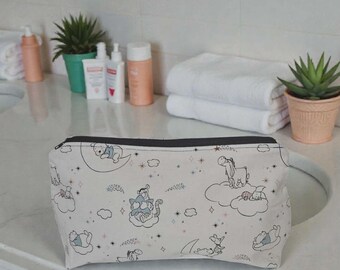 Pooh and friends with clouds Handmade Zippered Cotton Fabric Bag / 100% Cotton Washable Pouch / Travel Makeup Bag / Eco-Friendly Fabric Bag
