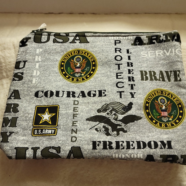 Army Zipper Bag, Handmade Cotton Pouch