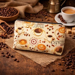 Coffee Makeup Bag | Latte Cosmetic Pouch | Espresso Travel Case | Cappuccino Zipper Bag | Coffee Lover Gift