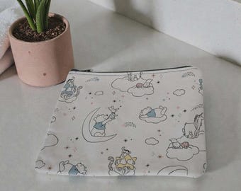 Pooh and friends Handmade Zippered Cotton Fabric Bag / 100% Cotton Pouch / Handmade Organizer / Travel Makeup Bag / Eco-Friendly Fabric Bag