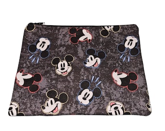 Mickey Mouse  Zipper Bag, Handmade Cotton Pouch