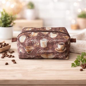 Coffee Makeup Bag | Espresso Toiletry Pouch | Barista Gift | Cappuccino Travel Cosmetic Bag