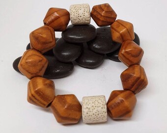 White Lava Rock Wood Beaded Bracelet-Boho Hippie Bracelet-Stretch Bracelet-Bracelet Stacks-Boho Chic-Handmade Jewelry-Gift Idea