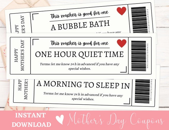 Mother's Day Coupons Last Minute Gift Gift for Mom - Etsy