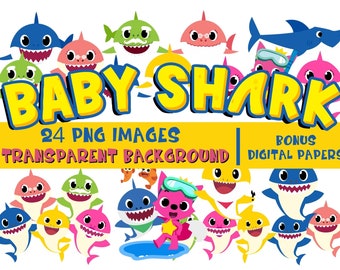 Shark Png Plus Bonus Digital Papers Family Shark Cliparts Etsy