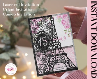 Eiffel Tower Quinceañera Invitation: Paris Card SVG PNG DXF (Digital Download)