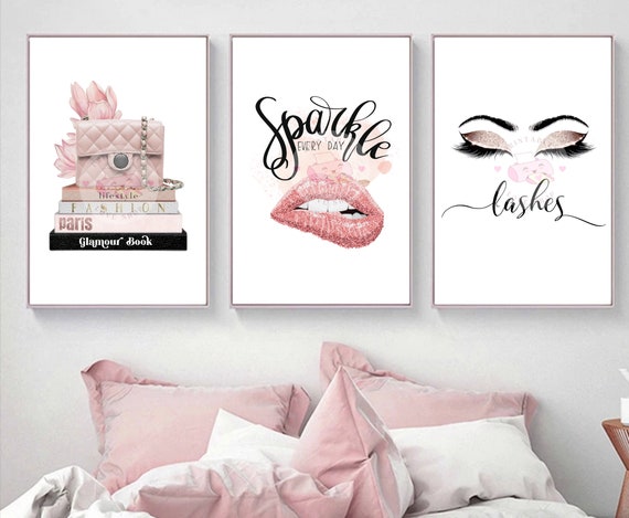 Girl Bedroom Prints Set of 3, Teenage Girl Room Decor, Hello Gorgeous  Print, Eye Lashes Wall Art, College Dorm Wall Decor Girl Printable Art 