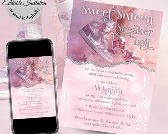 Baile de zapatillas, invitación para quinceañeras, quinceañera, invitación digital, invitación editable para quinceañera, invitación de cumpleaños