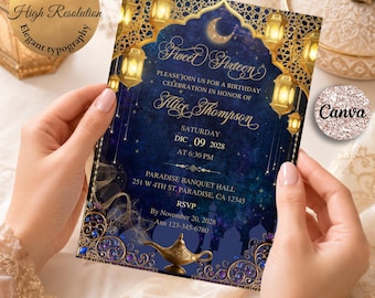 Sweet 16 Invitation Arabian nights invitation, Elegant invitation, quinceañera invite:  (Digital Download, Editable Canva Template)