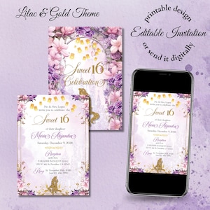 Tangled Sweet 16 Invitation: Rapunzel Lanterns, Lilac Flowers (Digital, Printable)