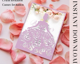 Kleid-Einladung SVG, Laser geschnitten Quinceanera, Sweet 16, Cricut, Silhouette (Digitaler Download)