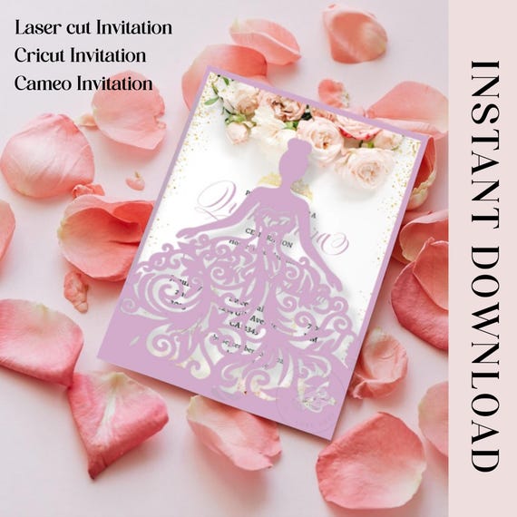 white christmas dresses White Floral Laser cut invitation cards for Quinceanera main image 0