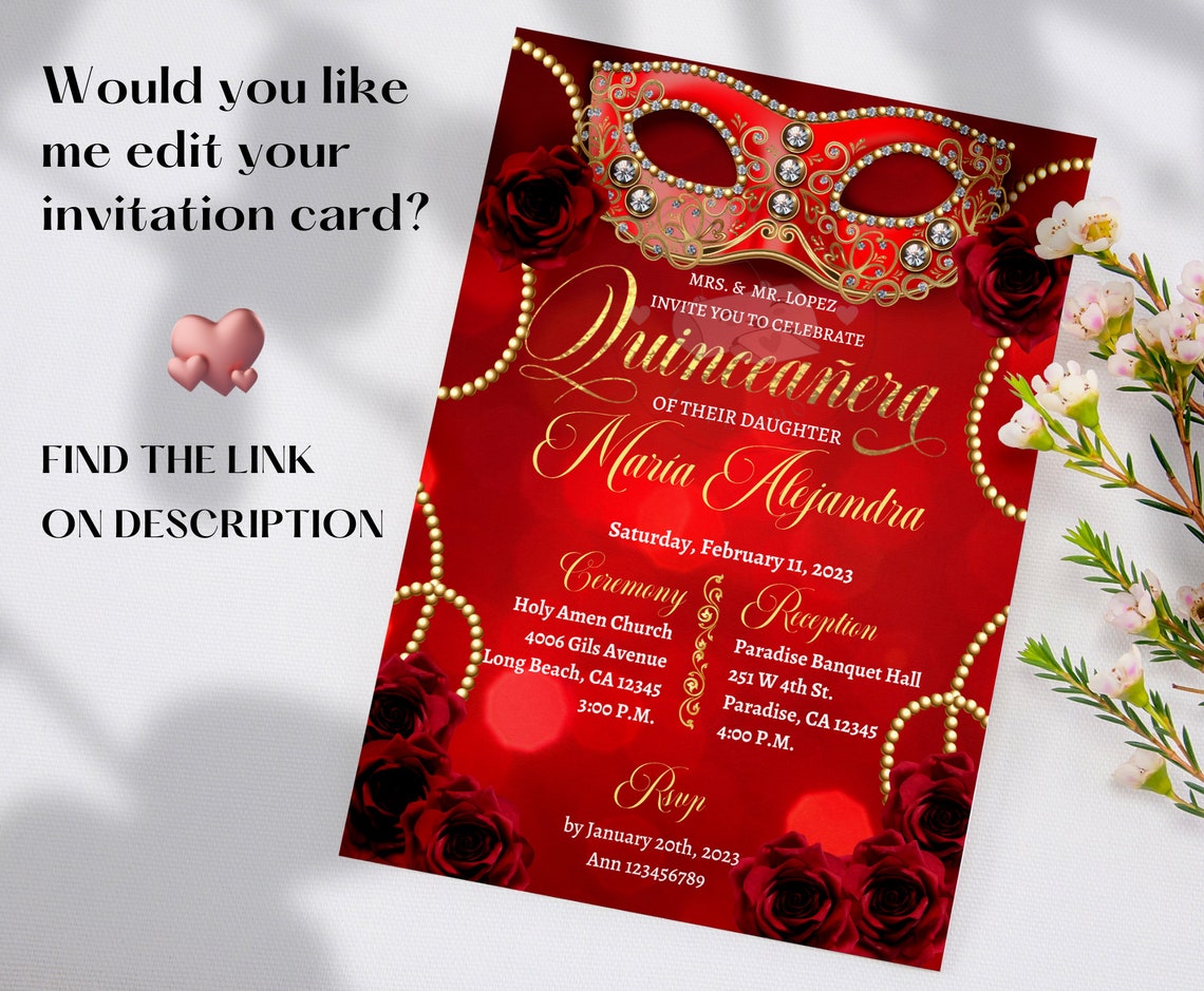 5x7 Masquerade Mardi Gras Quinceanera Invitation Include Back Etsy