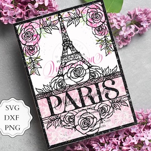 Convite dobrável 5x7 Paris Quinceanera SVG, PNG, DXF, convite de Paris, Torre Eiffel Svg, cartão de Paris Cricut, cartão de Paris cortado a laser.