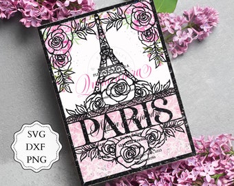 5x7 Paris Quinceanera Fold Invitation SVG, PNG, DXF, Paris Invitation, Eiffel Tower Svg, Paris card Cricut, Paris Laser Cut Card.