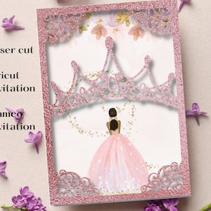 Laser Cut Crown Quinceanera Invitation SVG, PNG, DXF, Pocket Invitation, Princess Invitation svg, Tiara invitation svg, mis quince invites
