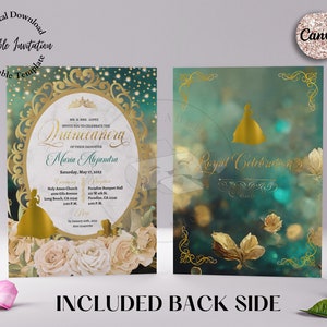 5x7 Princess and the Frog Theme Quinceanera Editable Invitation, Include Back Side, Enchanted Forest Invitation Canva Template, Mis Quince.