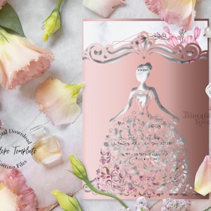 Laser Cut SVG Kleid Einladung Quinceanera Einladung, Pocket Einladung, xv Einladungen, Mis Quitte, Quitte lädt, digitaler Download