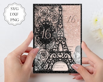 Eiffel Tower Sweet 16 Invitation SVG: Paris Laser Cut Card (5x7 inches)