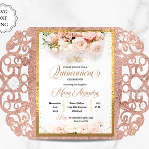 5x7&quot; Gate Fold Crown Quinceanera Invitation, Mis Quince Invitation Template SVG, DXF, PNG, Laser Cut Template Cricut Cameo, Digital Download