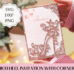 5x7 Quinceanera Invitation SVG, DXF, PNG, High Heel svg, Laser Cut invitation. Sweet 16 invitation. Cricut Cameo invitation, svg invitation.