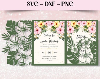Tropical Invitation SVG, DXF, PNG, Trifold Pocket Template (Digital Download)