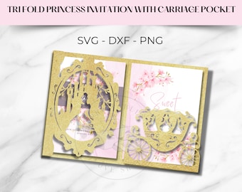 Laser Cut Princess Invitation: Carriage Pocket SVG, Quinceanera, Sweet 16 (Digital Download)