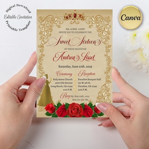 Sweet Sixteen Invite, Snow White Invite, , Snow White Party, Editable Canva Template 5x7, Quince Invitation, One Side, digital invitation