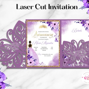 Invitation papillon SVG. DXF, PNG. Invitation de Quinceanera, svg d'enveloppe de poche de papillon, papillon de modèle découpé au laser de coing de mis